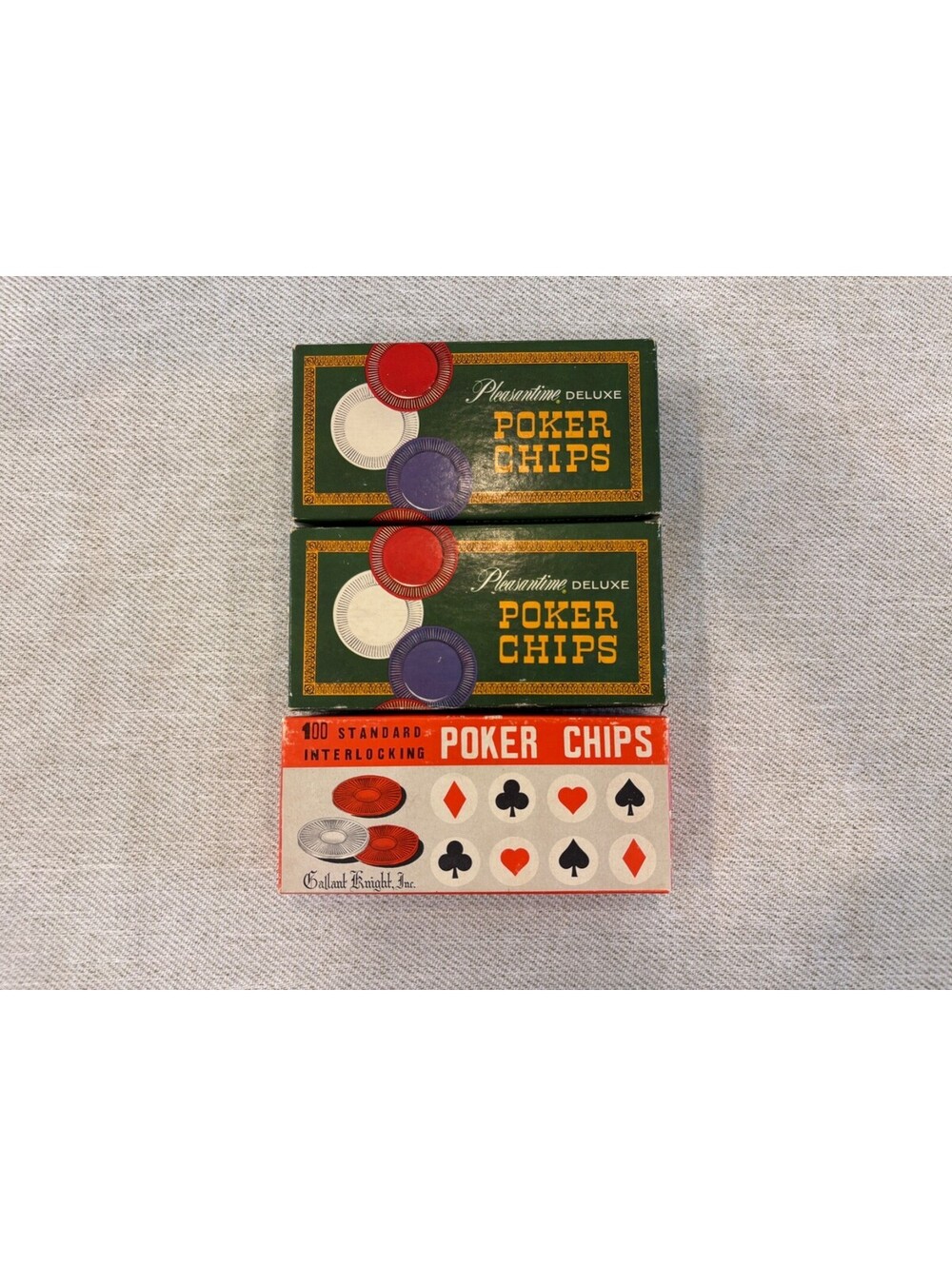Vintage Poker Chips Lot (3) Boxes Pleasantime Deluxe & Gallant Knight Plastic